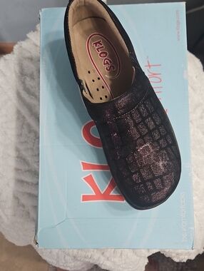 Klogs Womens Slip-On Work Clog in Shimmery Brown Croc